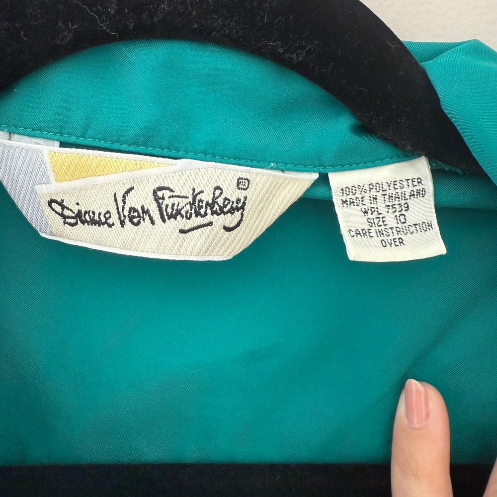 Vintage Diane von Furstenberg Teal Green Button Down Shirt Size 10 - Picture 2 of 6